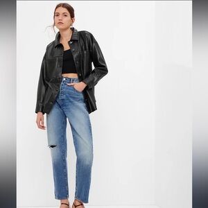 Gap Vegan Leather Button Up Shirt Jacket - Size Medium, Black